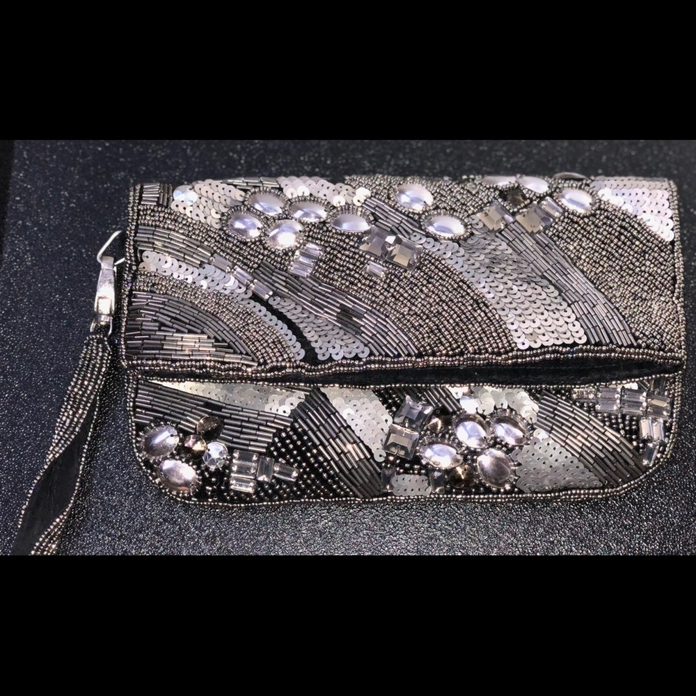 Sparkly silver and black clutch